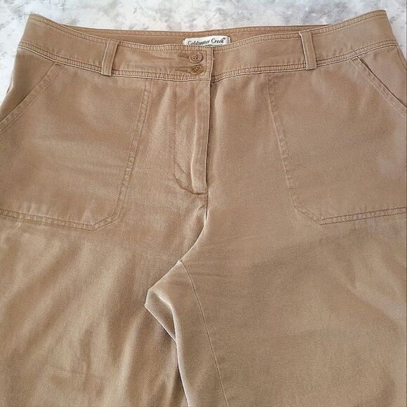 🎁 Coldwater Creek Khaki High Waist Wide Leg Cropped Capri Pants Size 12 - Picture 6 of 13